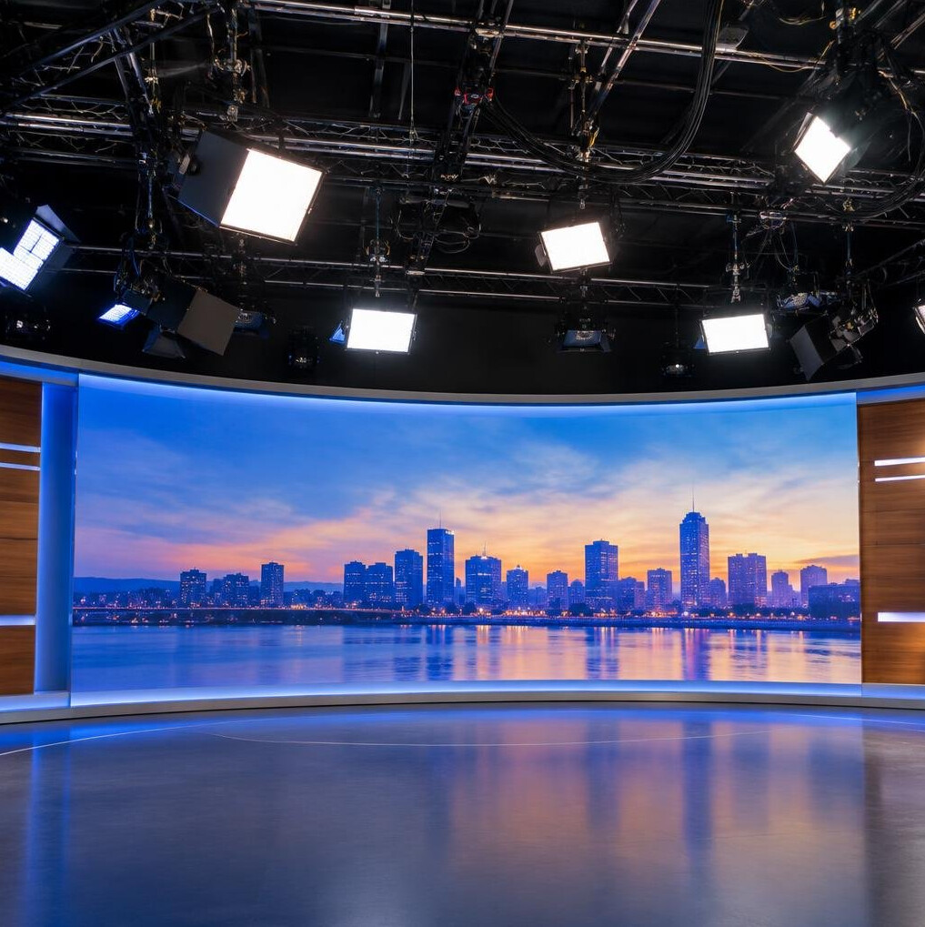 Television studio backdrop and lighting rig